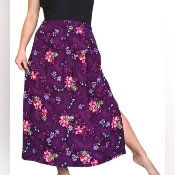 Jaclyn Smith Hawaiian Floral Skirt size S Midi Tie Elastic Waist wrinkle fabric - Picture 1 of 15
